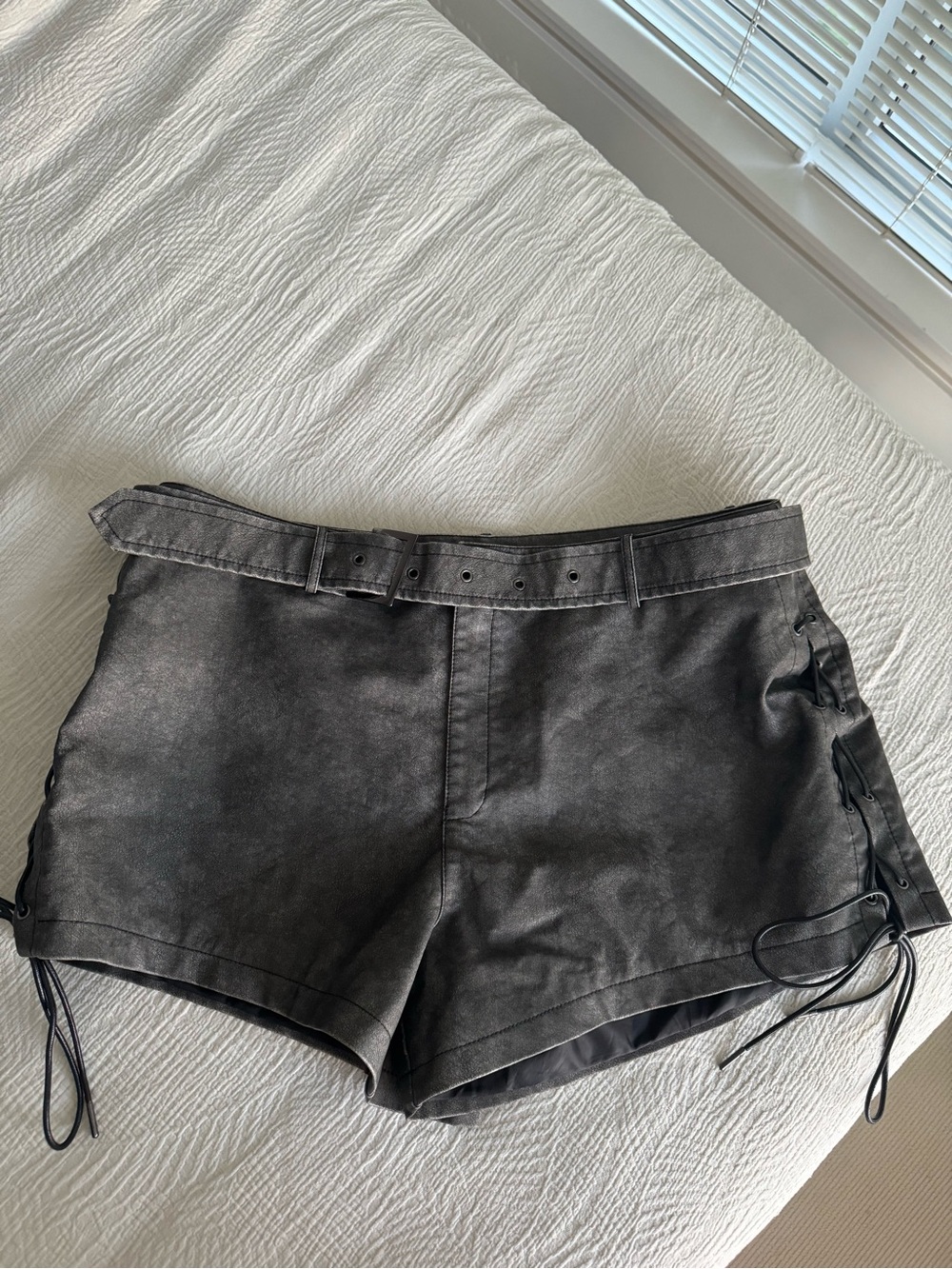 Fashion Nova Grey Faux Leather Belted Shorts